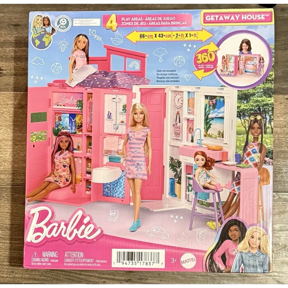 Barbie Getaway Doll House Playlet with 4 Play Areas and 11 Decor Accessories New